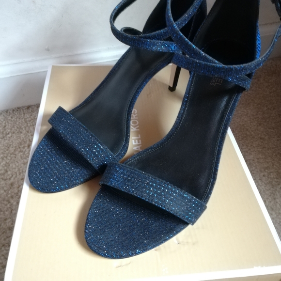 NEW Michael Kors Ava Mid Heel Sandals, Blue Glitter, 7.5 - Picture 5 of 12